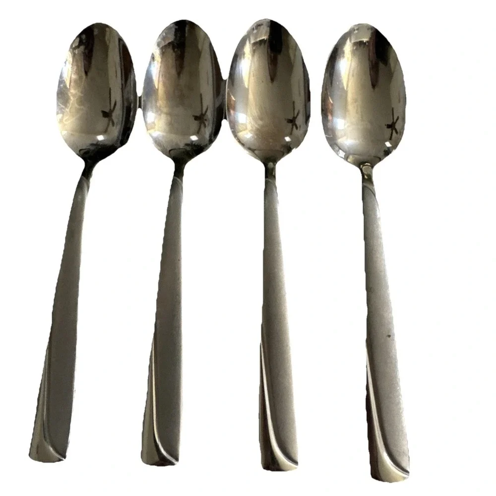 Oneida MADELINE Stainless Teaspoon Glossy Flatware with Frosted/Satin Lot 4